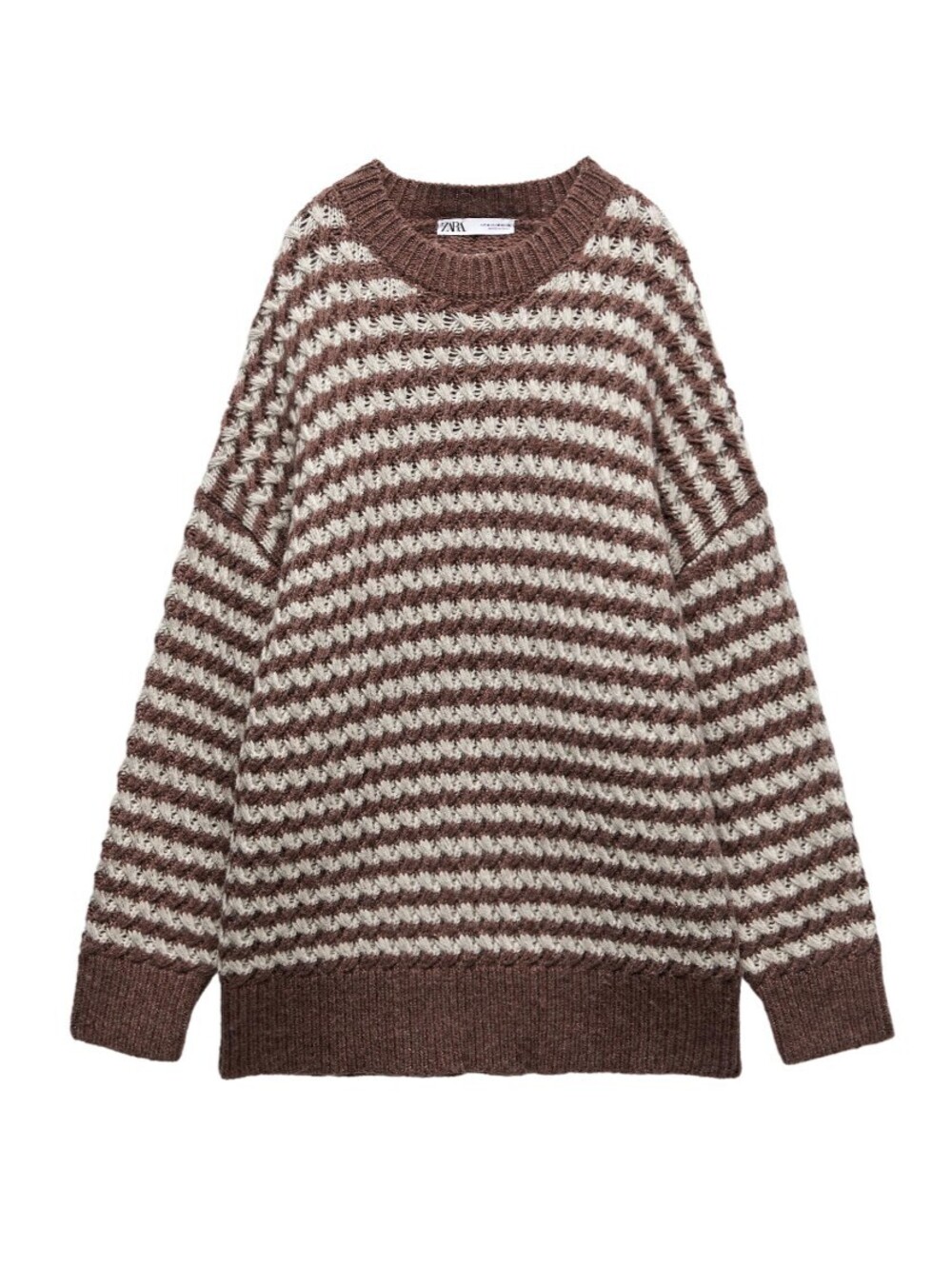 ZARA brown cream knit oversize sweater sz M